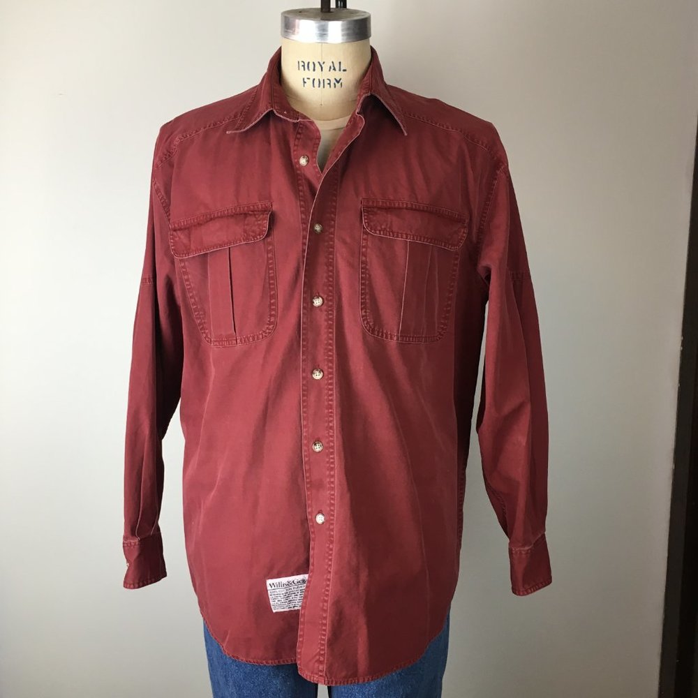Willis & Geiger Bush Poplin LS Utility Hunting Shirt Vintage 80s Large